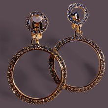 Load image into Gallery viewer, Rhinestone Clip On Hoop Earrings gold small/medium size
