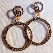Load image into Gallery viewer, Rhinestone Clip On Hoop Earrings gold small/medium size
