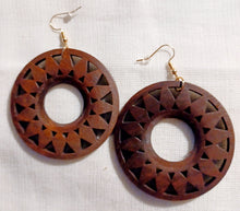 Load image into Gallery viewer, Chunky boho medallion wooden earrings pierced ears
