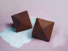 Load image into Gallery viewer, Chunky Wooden Vintage Hand Carved Clip On Earrings

