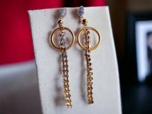 Load image into Gallery viewer, Glamourous Handmade Gold rhinestone chain and acrylic hoop  Clip On Earrings 5 inch

