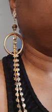 Load image into Gallery viewer, Glamourous Handmade Gold rhinestone chain and acrylic hoop  Clip On Earrings 5 inch
