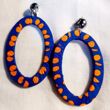 Load image into Gallery viewer, Neon polka dot Fabric Hoop Clip on Earrings
