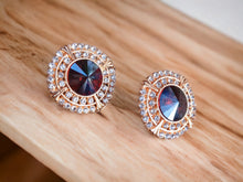 Load image into Gallery viewer, Brown topaz crystal and Rhinestone Stud Cluster Clip On Earrings
