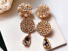Load image into Gallery viewer, Handmade gold Metal Rhinestone and faux pearl Clip On Earrings gold
