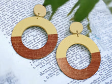 Load image into Gallery viewer, Natural Wood Art Deco Hoop Clip On Earrings yellow
