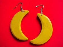 Load image into Gallery viewer, Natural Wood crescent moon Earrings Minimalist (pierced ears) yellow

