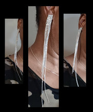 Load image into Gallery viewer, Handmade Runway Rhinestone Clip On Earrings - Extra Long 9"
