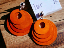 Load image into Gallery viewer, Clip on Multi Layer Wooden Hoop Earrings orange
