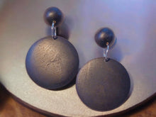 Load image into Gallery viewer, Chunky Handmade hand carved Natural Wood Clip On Earrings black 5210
