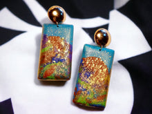 Load image into Gallery viewer, Abstract Handpainted Wooden Clip On Earrings, Gold Metal

