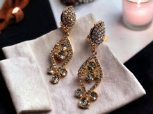Load image into Gallery viewer, Small Rhinestone Clip On dangle handmade  Earrings gold small
