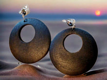 Load image into Gallery viewer, Classic Natural Wooden Hoop Clip On Dangle Earrings black
