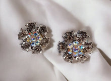 Load image into Gallery viewer, Aurora borelais and clear silver Rhinestone Stud Cluster Clip On Earrings
