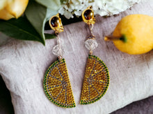 Load image into Gallery viewer, Handmade Rhinestone and Felt pop art lemon Clip On Earrings
