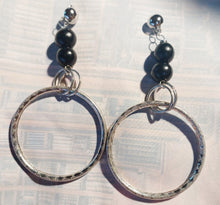 Load image into Gallery viewer, Handmade Chunky Bead snd silver metal Hoop Clip On Earrings
