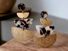 Load image into Gallery viewer, Vintage Style Minimalist brass and acrylic Dangle Earrings (pierced ears)
