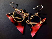 Load image into Gallery viewer, Abstract Pop Art Let's Go To Saturn Acrylic Statement Earrings (pierced ears)
