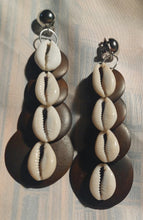 Load image into Gallery viewer, Handmade Wood and Cowrie Shell Clip On Earrings #5210
