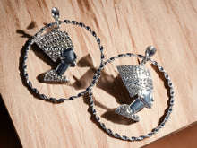 Load image into Gallery viewer, Handmade Egyptian Queen Nefertiti Rhinestone hoop  Earrings pierced ears
