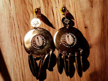 Load image into Gallery viewer, Handmade Hammered Gold Metal and cowrie shell Clip On Earrings
