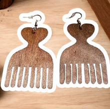 Load image into Gallery viewer, Natural Wood Afro Pick Heart Earrings Rare
