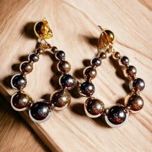 Load image into Gallery viewer, Handmade gold and silver Ball bead  Hoop Clip On Earrings
