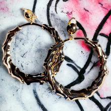 Load image into Gallery viewer, Large Clip On  Fulani Bamboo Hoop Earrings gold rare
