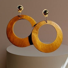Load image into Gallery viewer, Classic Wooden Clip on Hoop Earrings
