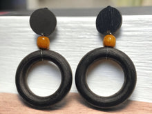 Load image into Gallery viewer, Handmade Wooden Clip On Hoop Earrings, Handpainted Design
