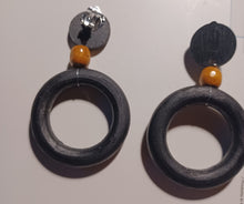 Load image into Gallery viewer, Handmade Wooden Clip On Hoop Earrings, Handpainted Design
