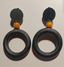 Load image into Gallery viewer, Handmade Wooden Clip On Hoop Earrings, Handpainted Design

