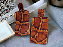 Load image into Gallery viewer, Extra Large Faux Snakeskin print Earrings large wood (pierced ears)

