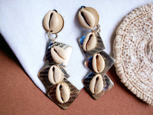Load image into Gallery viewer, Clip on Handmade Cowrie Shell Dangle  Earrings
