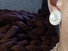 Load image into Gallery viewer, Large Classic Pearl Stud and rhinestone Clip On Earrings Large style
