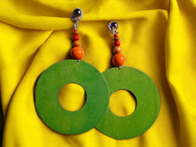 Load image into Gallery viewer, Giant handmade Clip On wooden boho Earrings
