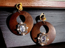 Load image into Gallery viewer, Handmade boho wooden hoop Clip On Dangle Earrings

