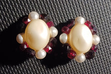 Load image into Gallery viewer, 1960s era Pearl and Crystal cluster  Clip On Earrings
