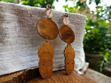 Load image into Gallery viewer, Handmade Natural Wood Clip On Dangle Earrings 7 inch
