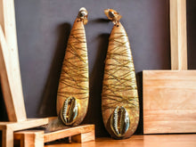 Load image into Gallery viewer, Handmade Afrocentric Wood and Cowrie Shell Clip On Earrings
