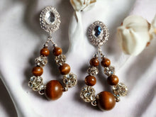 Load image into Gallery viewer, Handmade Glam Wood bead and Rhinestone Hoop Clip On Earrings
