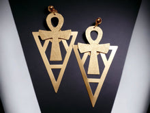 Load image into Gallery viewer, Handmade Handpainted Wood and Metal Ankh Earrings (Pierced Ears)
