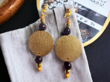 Load image into Gallery viewer, Handpainted Handmade large Natural Wood Geometric Design Clip On Earrings

