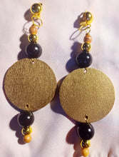 Load image into Gallery viewer, Handpainted Handmade large Natural Wood Geometric Design Clip On Earrings
