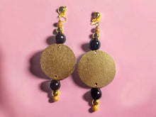 Load image into Gallery viewer, Handpainted Handmade large Natural Wood Geometric Design Clip On Earrings

