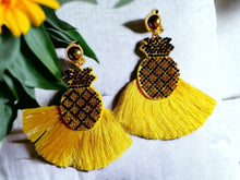 Load image into Gallery viewer, Handmade Rhinestone and Felt pop art pineapple Clip On Earrings
