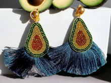 Load image into Gallery viewer, Handmade Rhinestone and Felt pop art avocado Clip On Earrings

