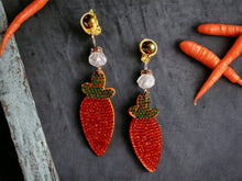 Load image into Gallery viewer, Handmade Rhinestone and Felt pop art carrot Clip On Earrings
