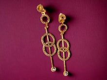 Load image into Gallery viewer, Habdmade Rhinestone Bar and Hoop Clip On Earrings gold
