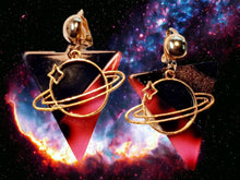 Load image into Gallery viewer, Acrylic Pop Art Let's go to Saturn Earrings Clip on Style

